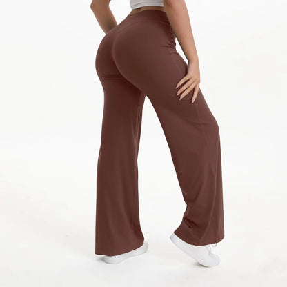 Pantalones de yoga de pierna ancha y talle alto para mujer-Pants for Women-Casaluzia