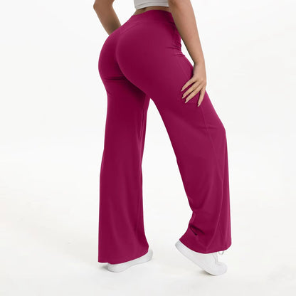 Pantalones de yoga de pierna ancha y talle alto para mujer-Pants for Women-Casaluzia