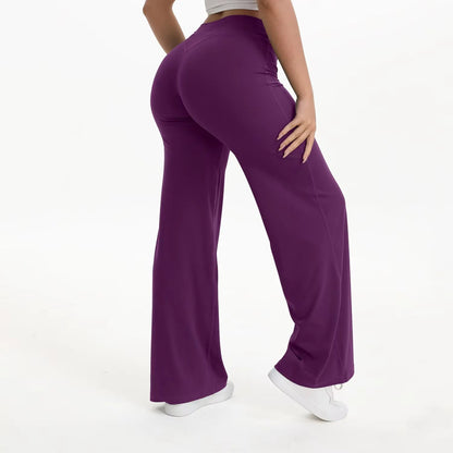Pantalones de yoga de pierna ancha y talle alto para mujer-Pants for Women-Casaluzia