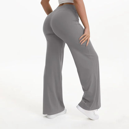 Pantalones de yoga de pierna ancha y talle alto para mujer-Pants for Women-Casaluzia