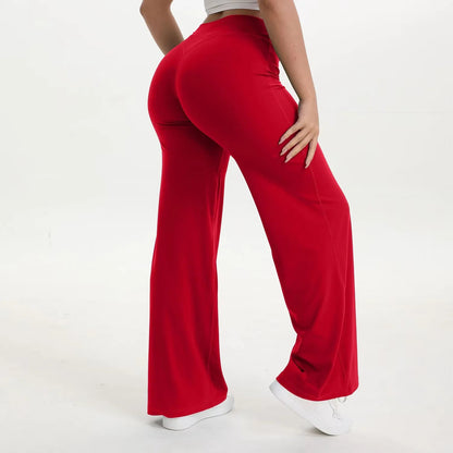 Pantalones de yoga de pierna ancha y talle alto para mujer-Pants for Women-Casaluzia