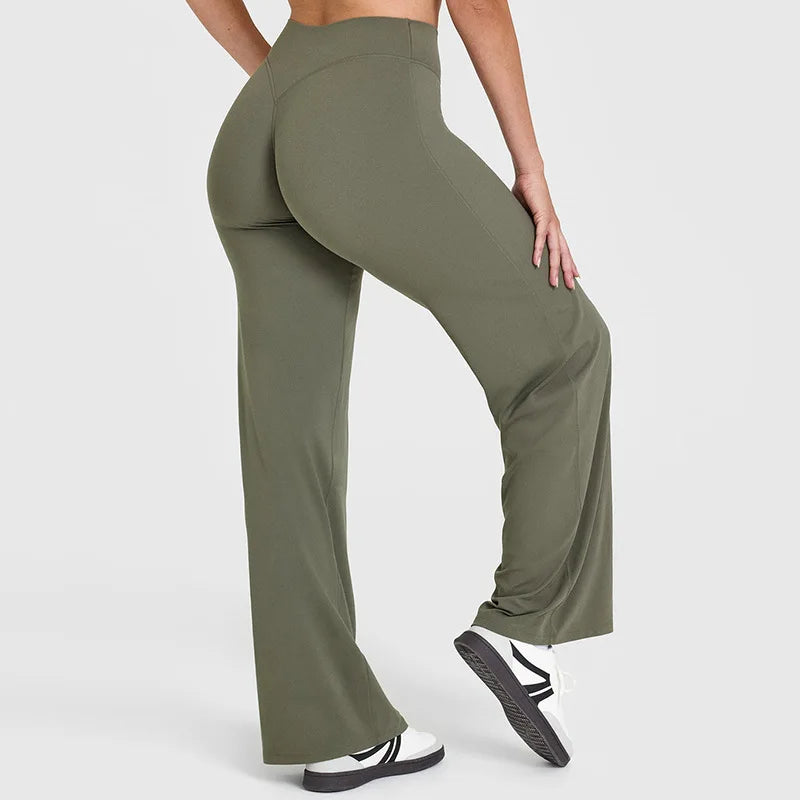 Pantalones de yoga de pierna ancha y talle alto para mujer-Pants for Women-Casaluzia
