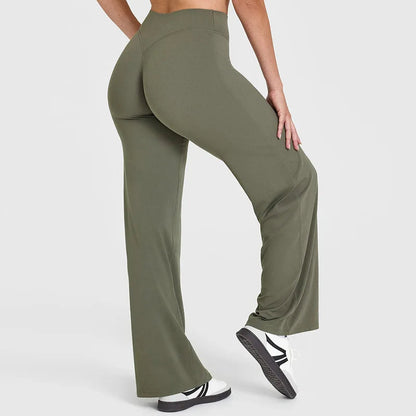 Pantalones de yoga de pierna ancha y talle alto para mujer-Pants for Women-Casaluzia