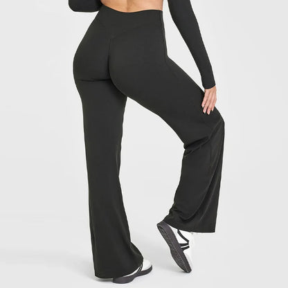 Pantalones de yoga de pierna ancha y talle alto para mujer-Pants for Women-Casaluzia