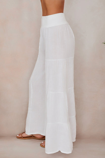 Pantalones Palazzo de Pierna Ancha con Volantes para Mujer-Pants for Women-Casaluzia