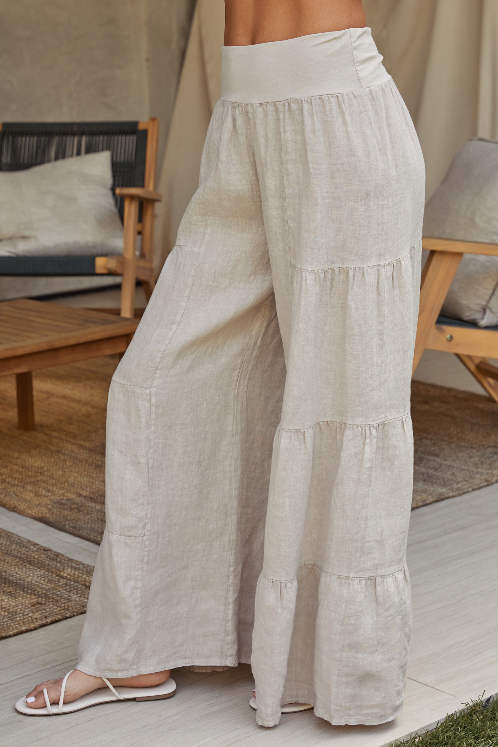 Pantalones Palazzo de Pierna Ancha con Volantes para Mujer-Pants for Women-Casaluzia