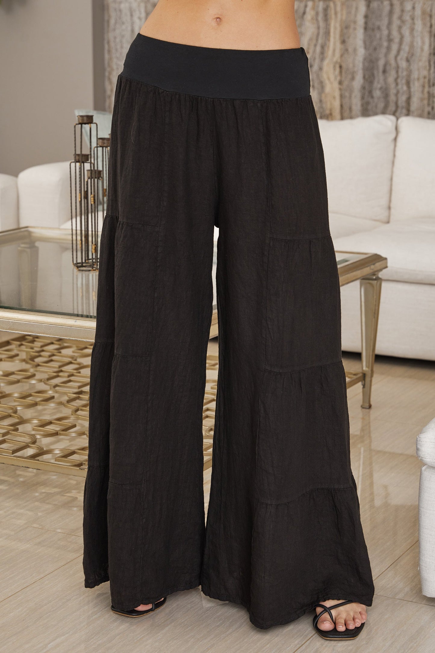 Pantalones Palazzo de Pierna Ancha con Volantes para Mujer-Pants for Women-Casaluzia