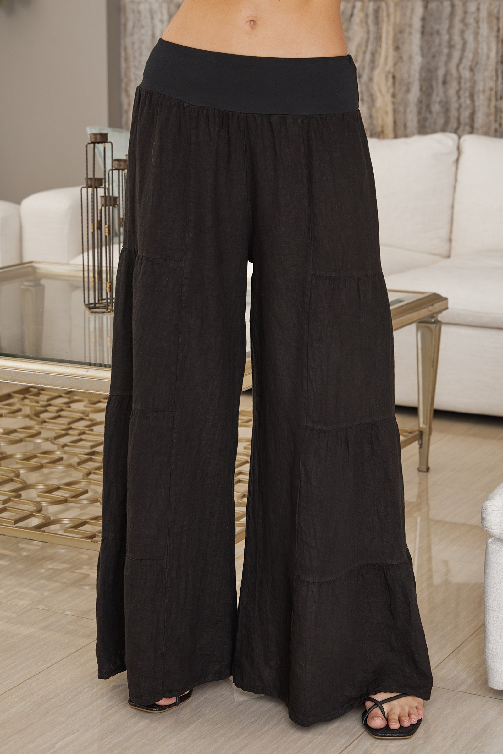 Pantalones Palazzo de Pierna Ancha con Volantes para Mujer-Pants for Women-Casaluzia