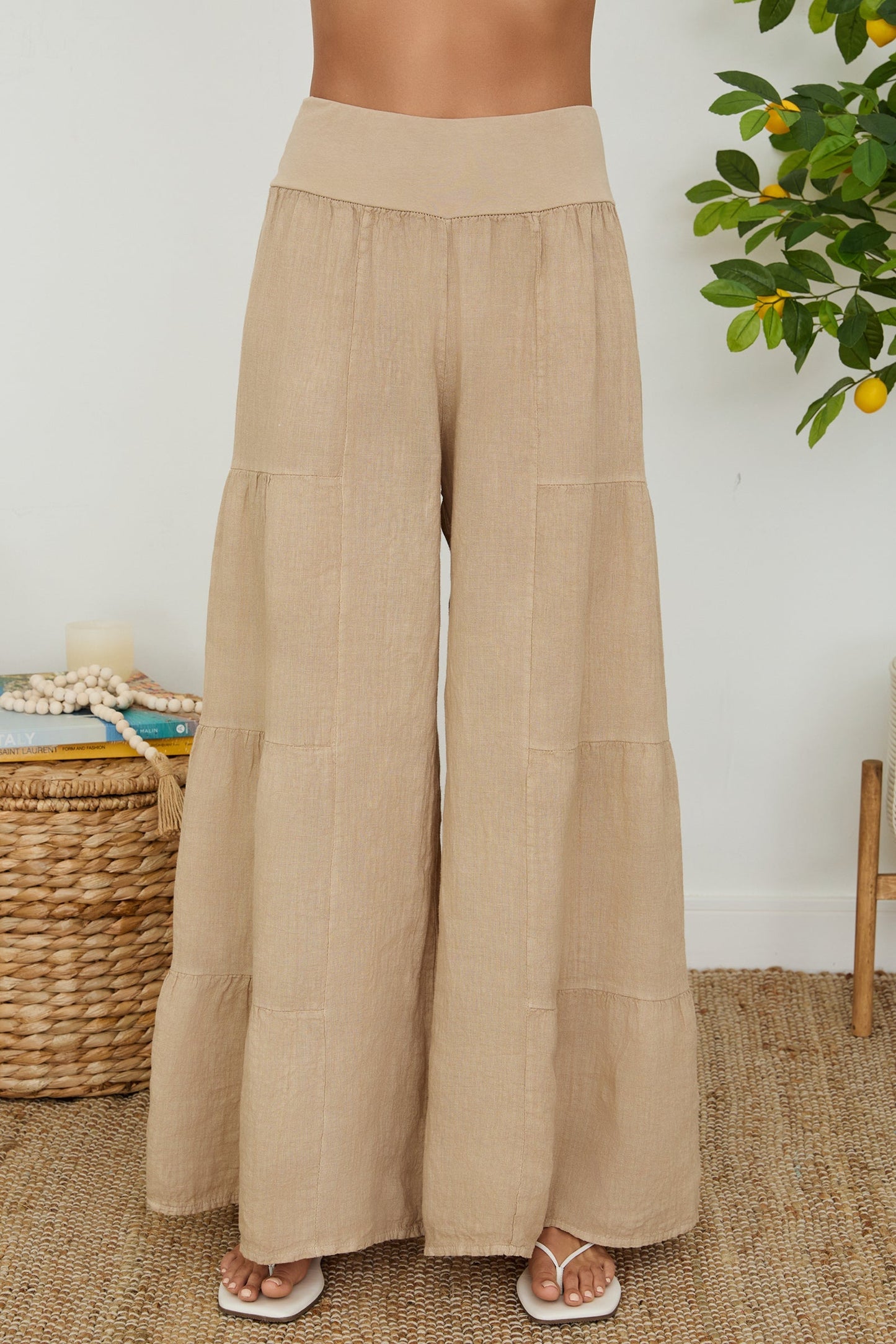 Pantalones Palazzo de Pierna Ancha con Volantes para Mujer-Pants for Women-Casaluzia