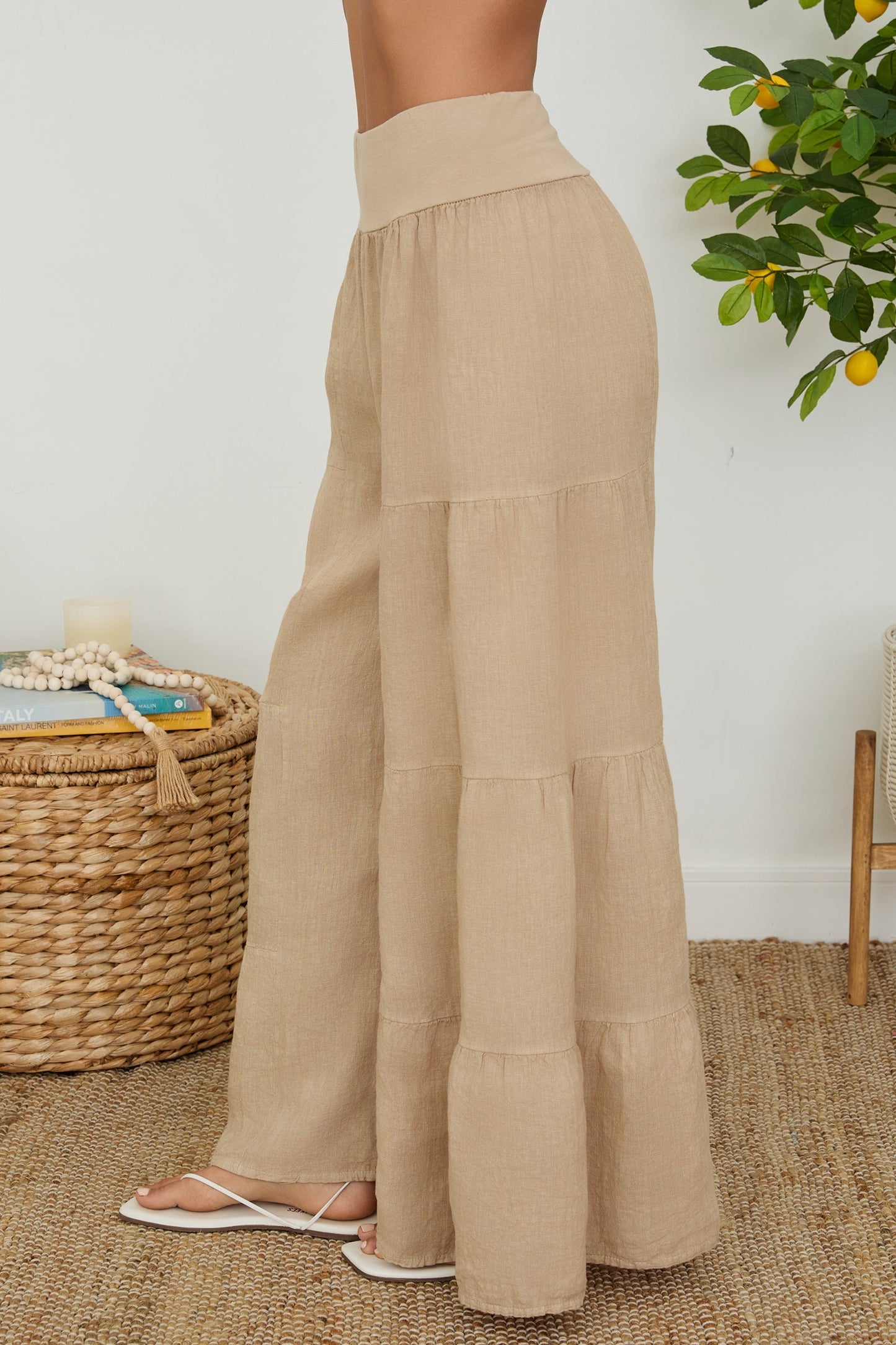 Pantalones Palazzo de Pierna Ancha con Volantes para Mujer-Pants for Women-Casaluzia
