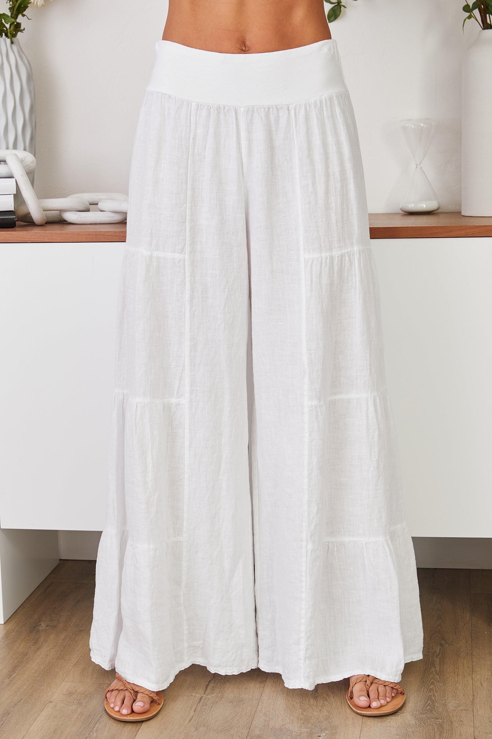 Pantalones Palazzo de Pierna Ancha con Volantes para Mujer-Pants for Women-Casaluzia