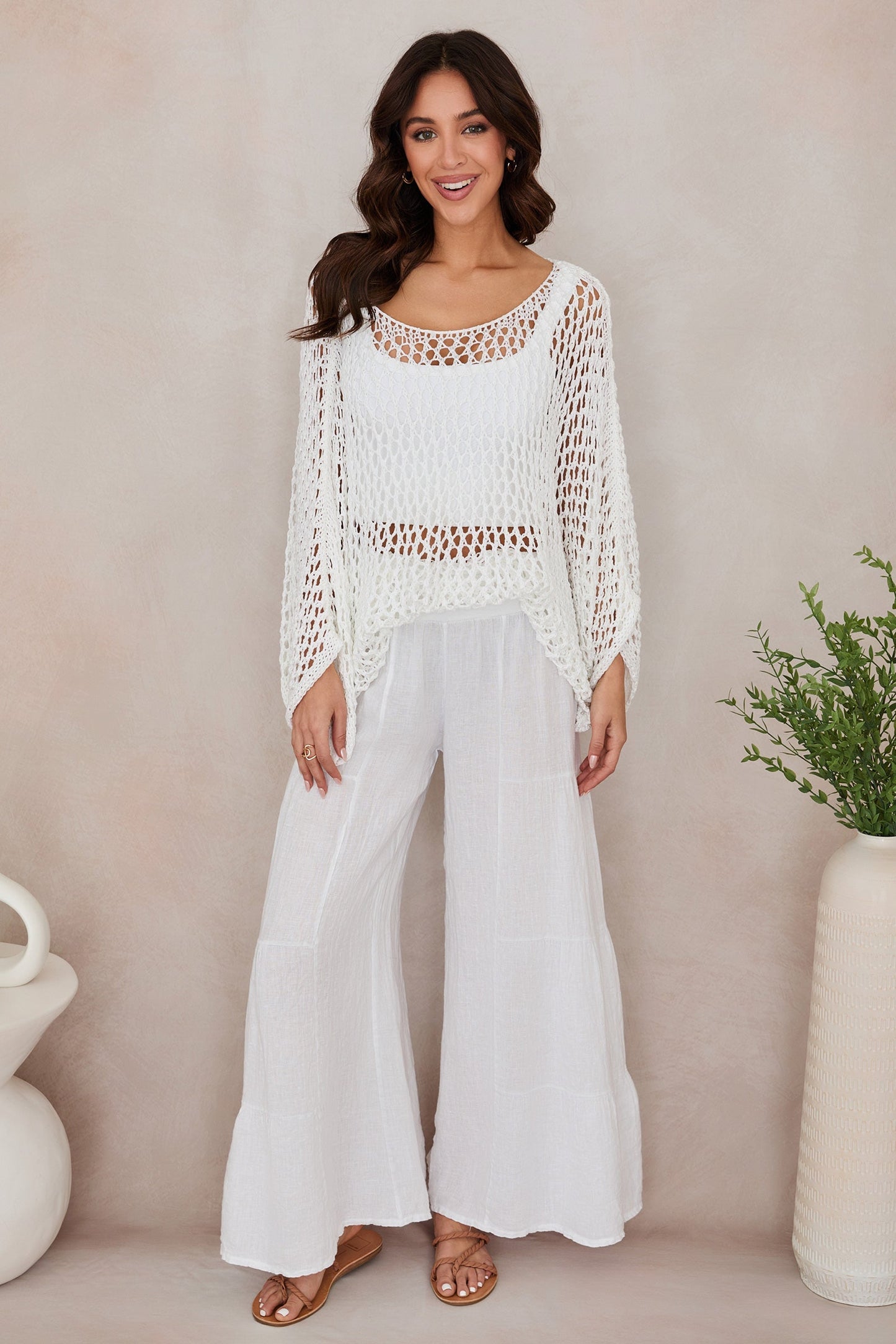 Pantalones Palazzo de Pierna Ancha con Volantes para Mujer-Pants for Women-Casaluzia