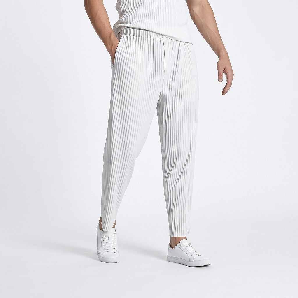 Pantalones plisados de hombre con cintura elástica y pierna recta-Pants for Men-Casaluzia