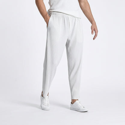 Pantalones plisados de hombre con cintura elástica y pierna recta-Pants for Men-Casaluzia