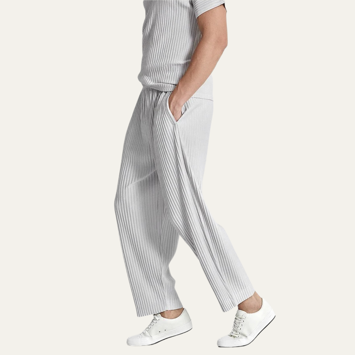 Pantalones plisados de hombre con cintura elástica y pierna recta-Pants for Men-Casaluzia