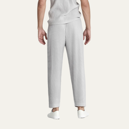 Pantalones plisados de hombre con cintura elástica y pierna recta-Pants for Men-Casaluzia