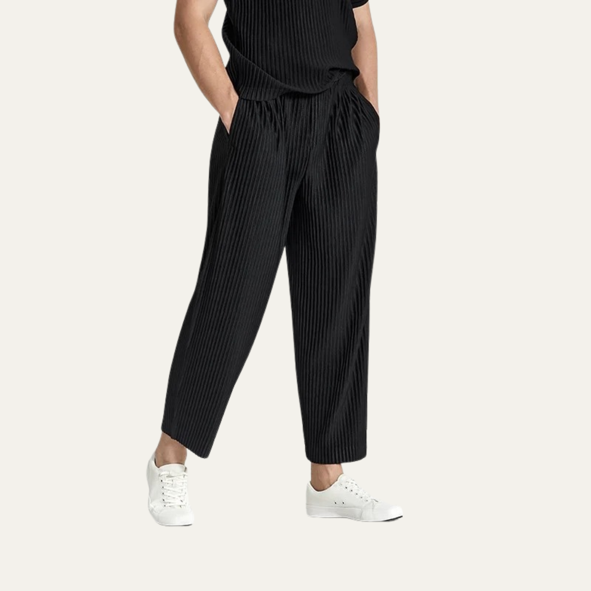 Pantalones plisados de hombre con cintura elástica y pierna recta-Pants for Men-Casaluzia