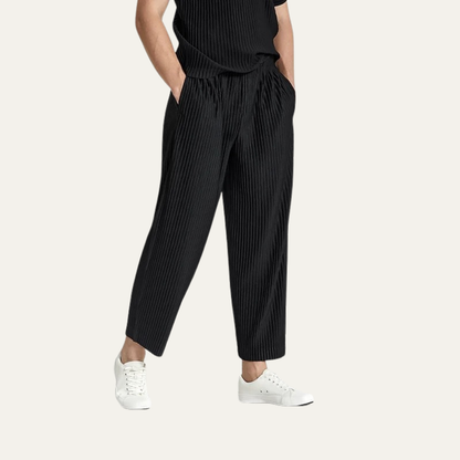 Pantalones plisados de hombre con cintura elástica y pierna recta-Pants for Men-Casaluzia