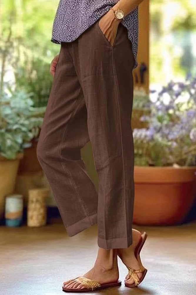 Pantalones rectos cropped con vuelta para mujer-Pants for Women-Casaluzia