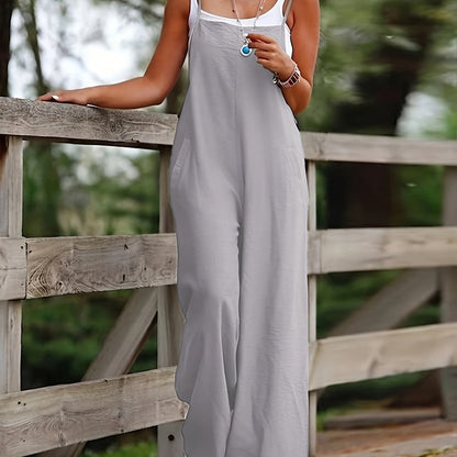 Peto de pierna ancha sin mangas para mujer-Pants for Women-Casaluzia