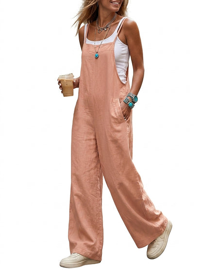 Peto de pierna ancha sin mangas para mujer-Pants for Women-Casaluzia
