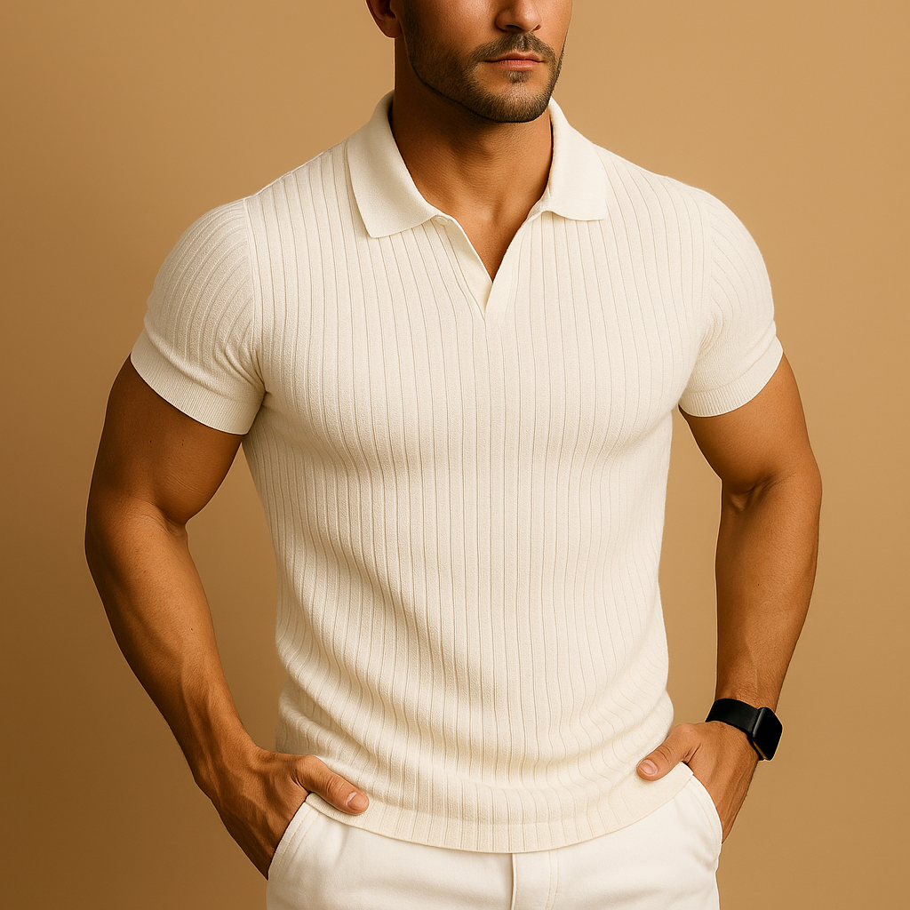 Polo de corte entallado con cuello en V para hombre-T-shirt for men-Casaluzia