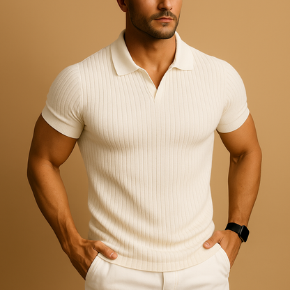 Polo de corte entallado con cuello en V para hombre-T-shirt for men-Casaluzia