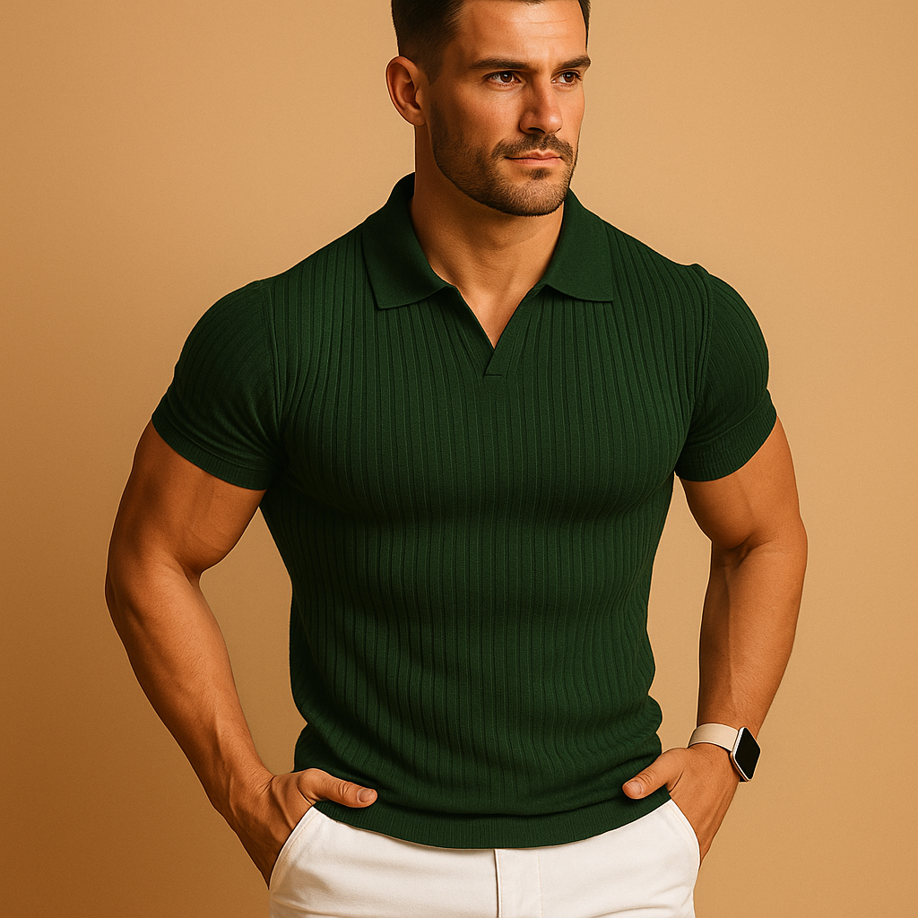 Polo de corte entallado con cuello en V para hombre-T-shirt for men-Casaluzia