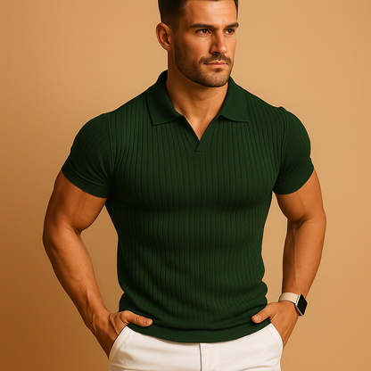 Polo de corte entallado con cuello en V para hombre-T-shirt for men-Casaluzia