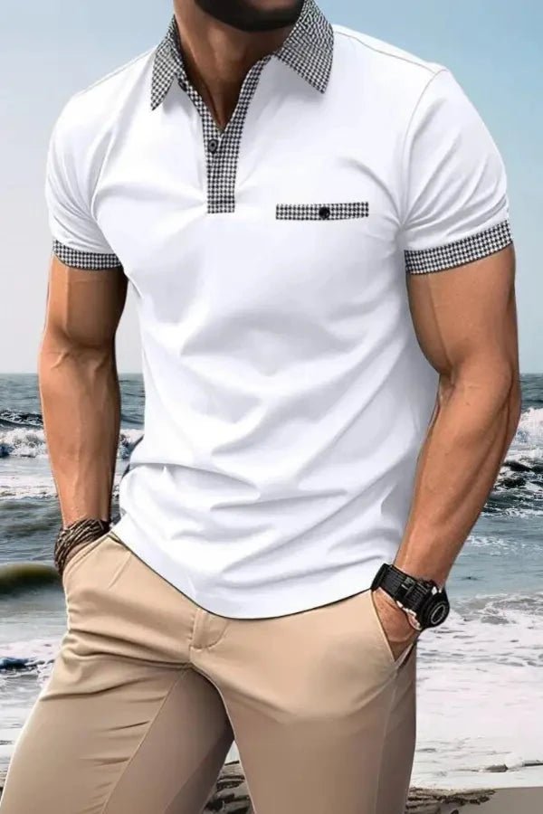 Polo de manga corta para hombre con ribete estampado-Shirts for men-Casaluzia
