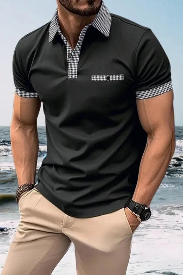 Polo de manga corta para hombre con ribete estampado-Shirts for men-Casaluzia