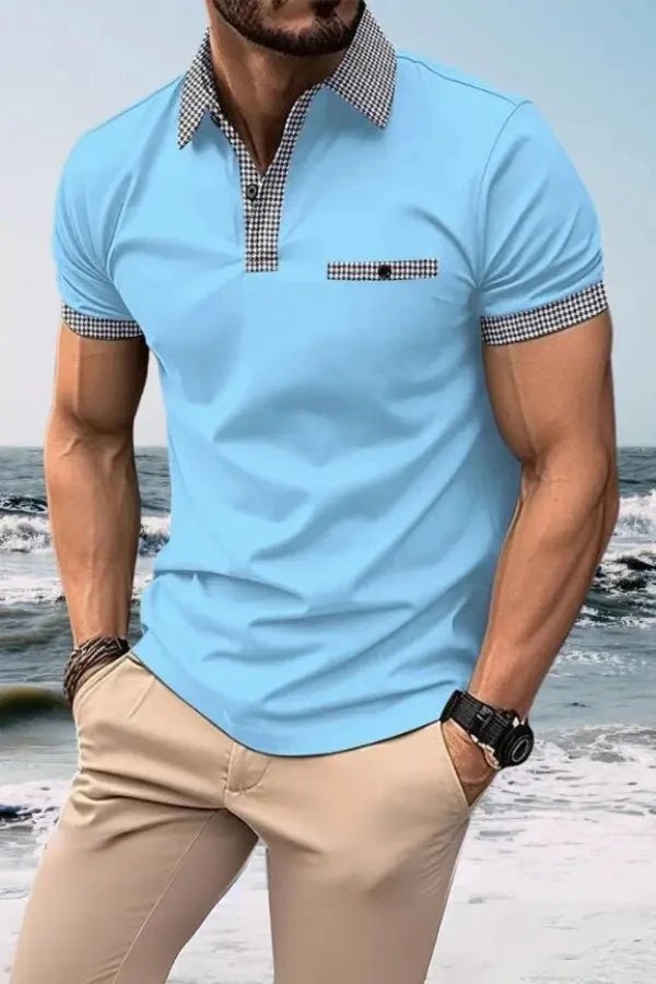 Polo de manga corta para hombre con ribete estampado-Shirts for men-Casaluzia