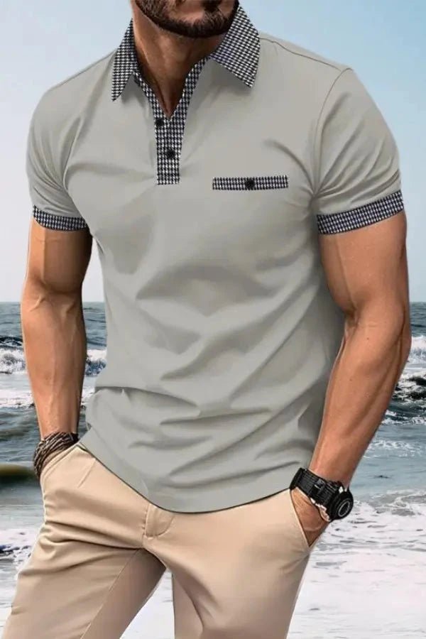 Polo de manga corta para hombre con ribete estampado-Shirts for men-Casaluzia