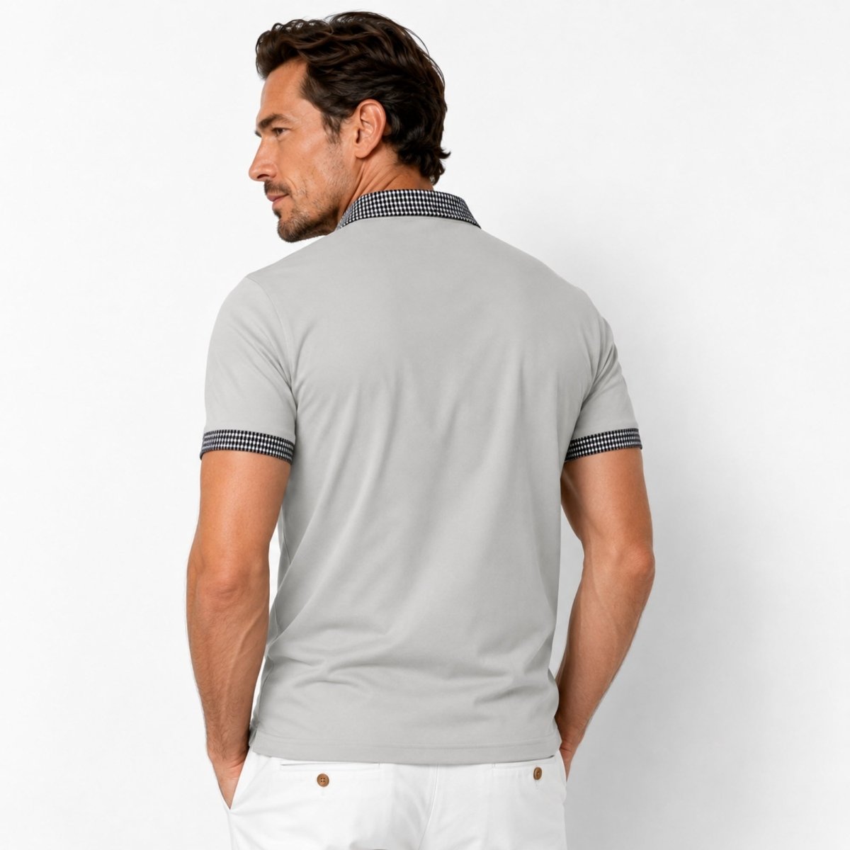 Polo de manga corta para hombre con ribete estampado-Shirts for men-Casaluzia