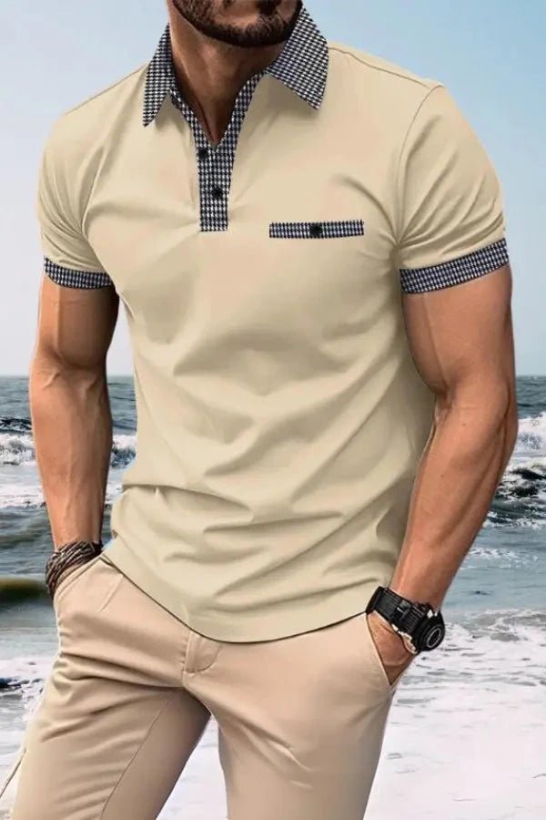 Polo de manga corta para hombre con ribete estampado-Shirts for men-Casaluzia