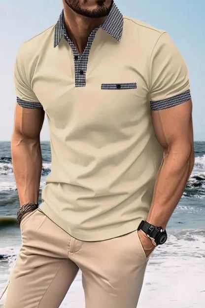 Polo de manga corta para hombre con ribete estampado-Shirts for men-Casaluzia