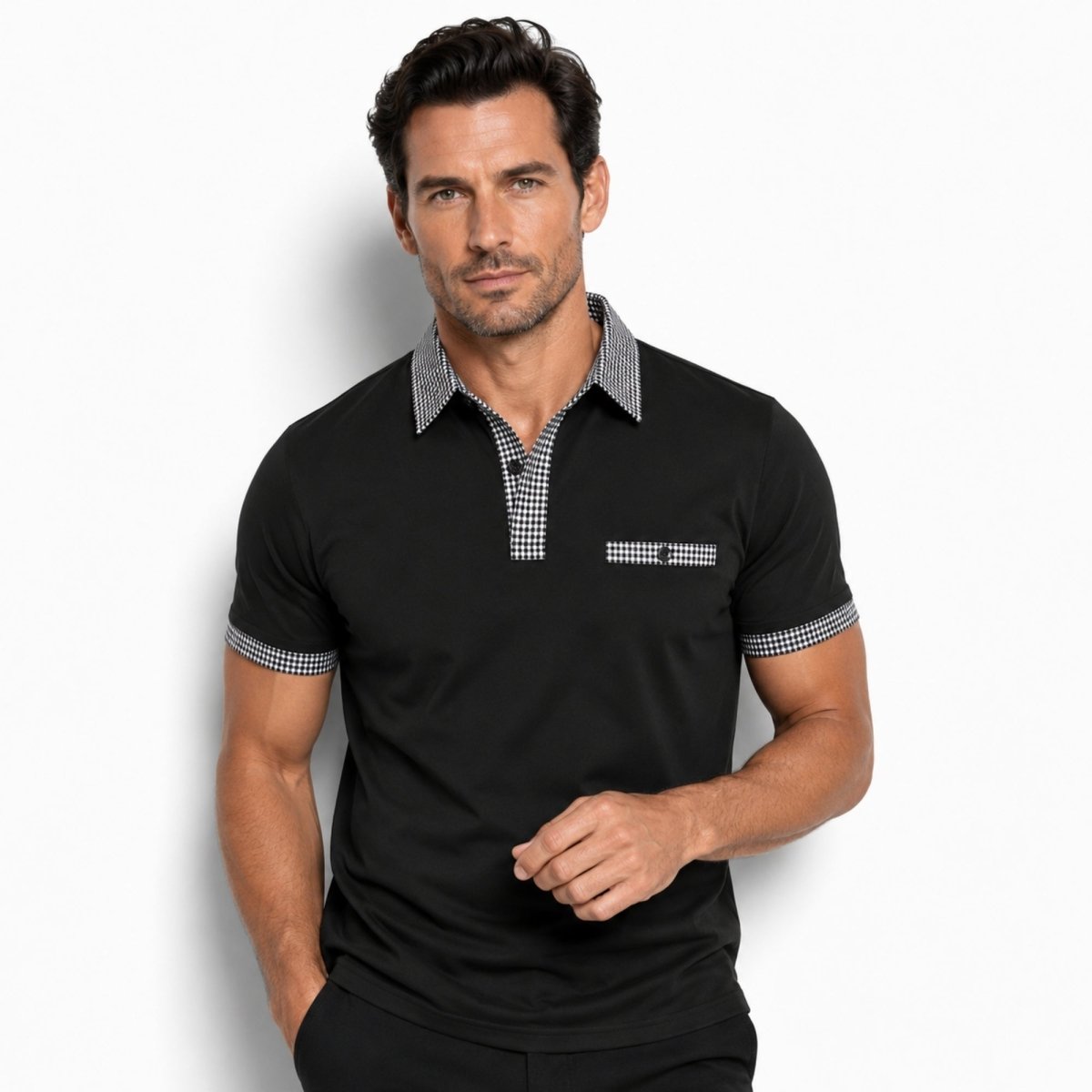 Polo de manga corta para hombre con ribete estampado-Shirts for men-Casaluzia