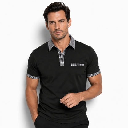 Polo de manga corta para hombre con ribete estampado-Shirts for men-Casaluzia