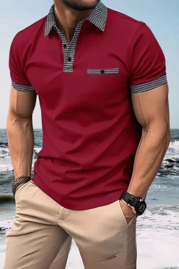 Polo de manga corta para hombre con ribete estampado-Shirts for men-Casaluzia