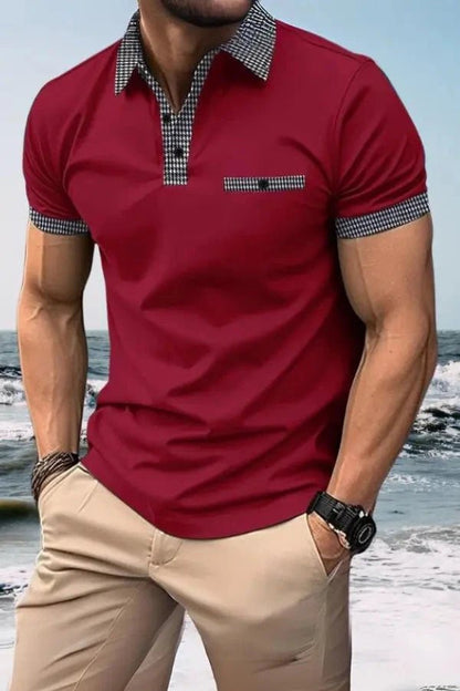 Polo de manga corta para hombre con ribete estampado-Shirts for men-Casaluzia