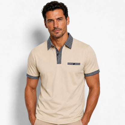 Polo de manga corta para hombre con ribete estampado-Shirts for men-Casaluzia