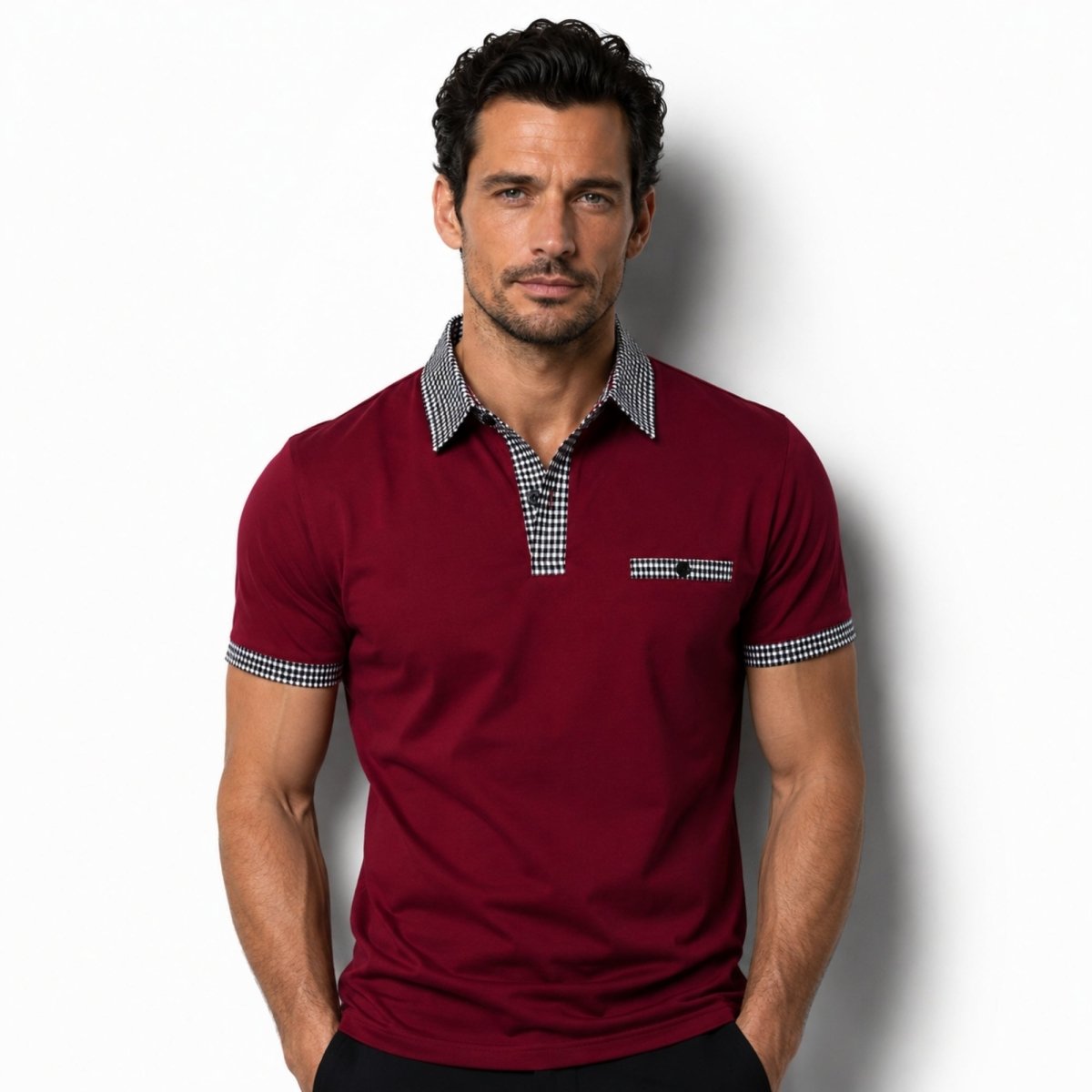 Polo de manga corta para hombre con ribete estampado-Shirts for men-Casaluzia