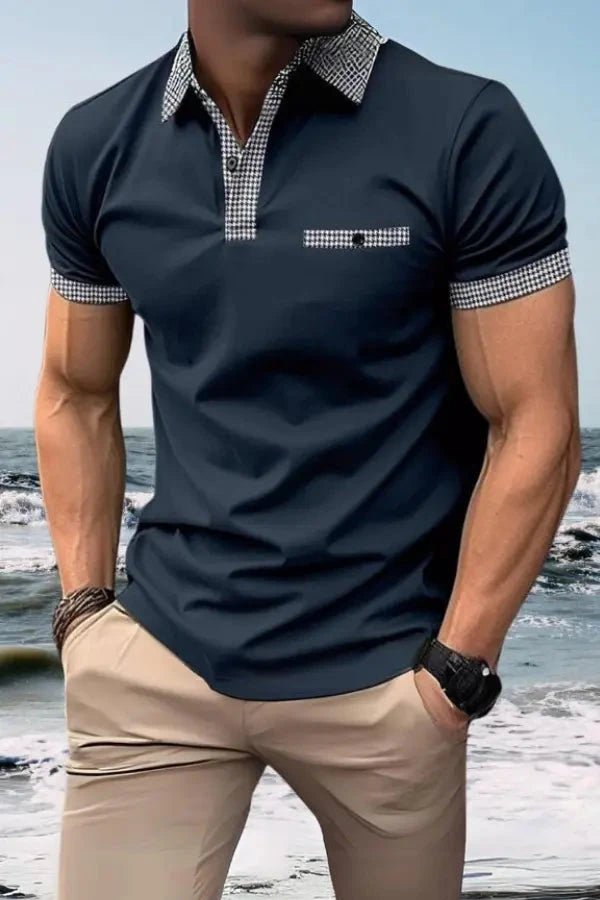 Polo de manga corta para hombre con ribete estampado-Shirts for men-Casaluzia