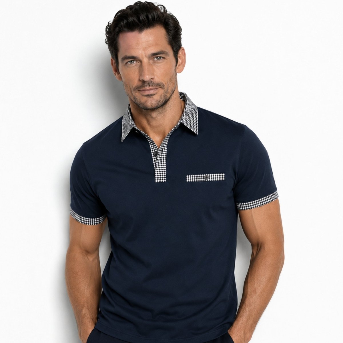 Polo de manga corta para hombre con ribete estampado-Shirts for men-Casaluzia