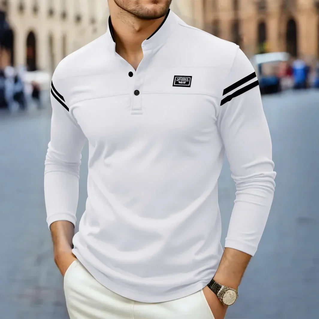 Polo de manga larga con cuello mao para hombre-T-Shirts & Polos for men-Casaluzia