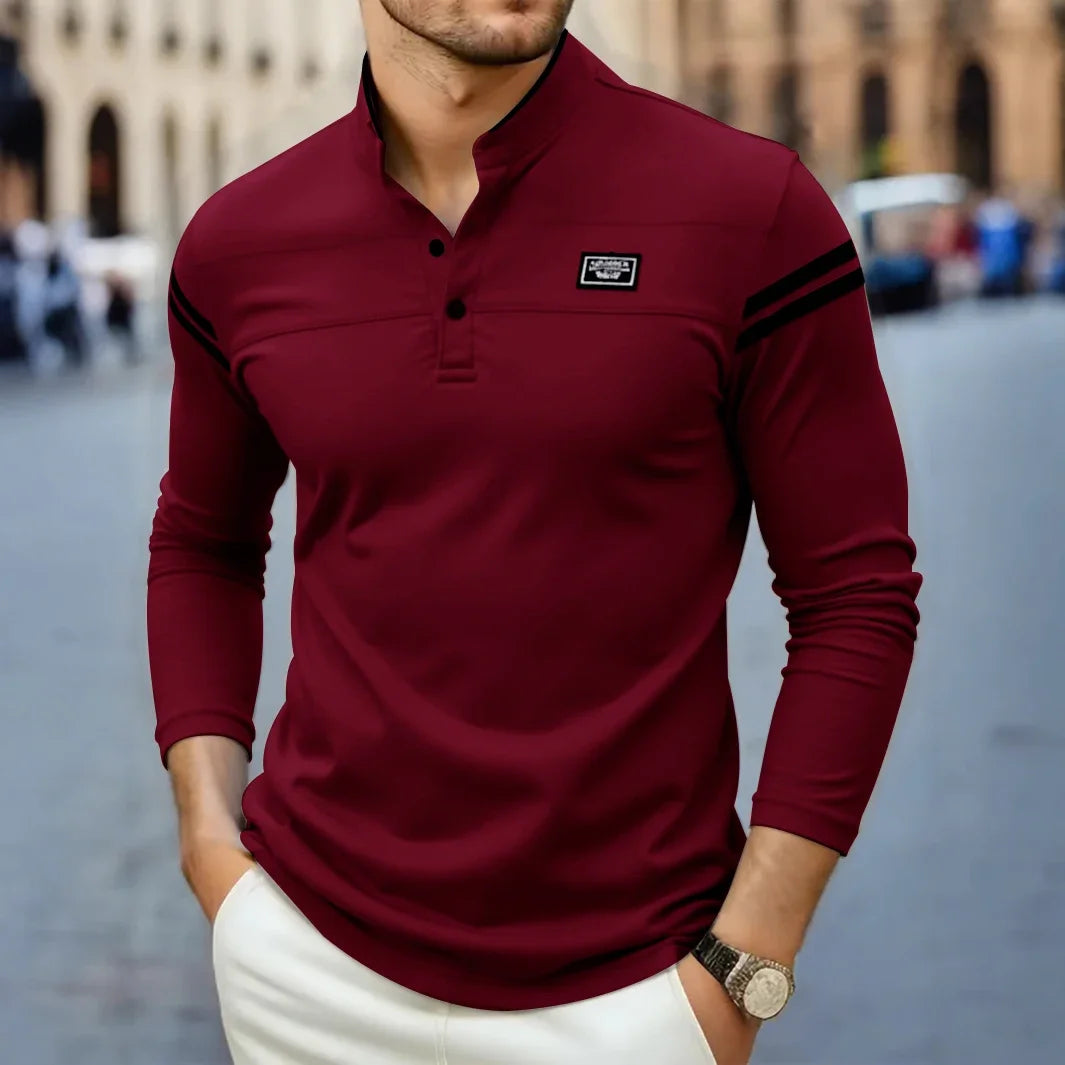 Polo de manga larga con cuello mao para hombre-T-Shirts & Polos for men-Casaluzia