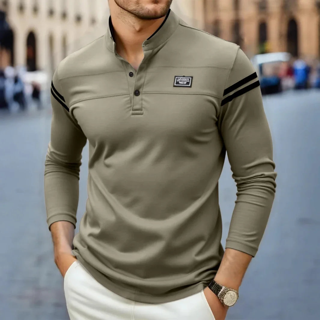 Polo de manga larga con cuello mao para hombre-T-Shirts & Polos for men-Casaluzia