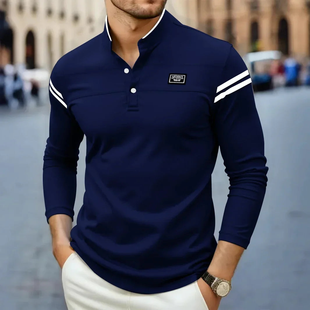 Polo de manga larga con cuello mao para hombre-T-Shirts & Polos for men-Casaluzia
