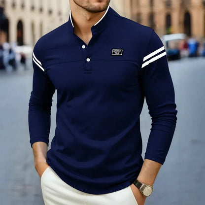 Polo de manga larga con cuello mao para hombre-T-Shirts & Polos for men-Casaluzia
