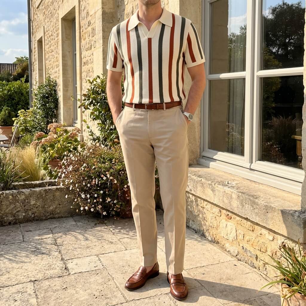 Polo de punto a rayas para hombre-Shirts for men-Casaluzia